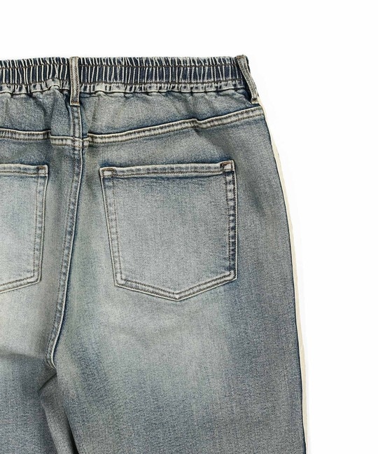 「ガムストレッチ デニム」サイドライン ワイドジーンズ