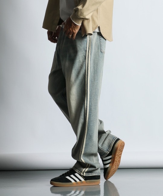 「ガムストレッチ デニム」サイドライン ワイドジーンズ