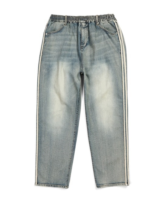 「ガムストレッチ デニム」サイドライン ワイドジーンズ