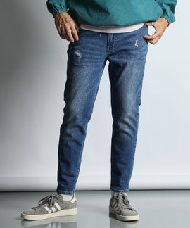 レーザー加工＆刺繍 スリムフィットジーンズ