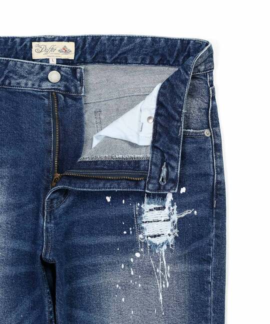 「ガムストレッチ デニム」ユーズドペイント スリムジーンズ【WEB限定アイテム】
