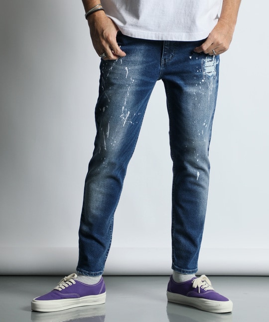 「ガムストレッチ デニム」ユーズドペイント スリムジーンズ【WEB限定アイテム】