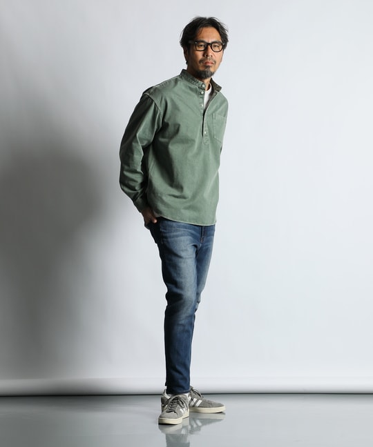 ピグメント加工 バンドカラー プルオーバーシャツ【WEB限定アイテム】