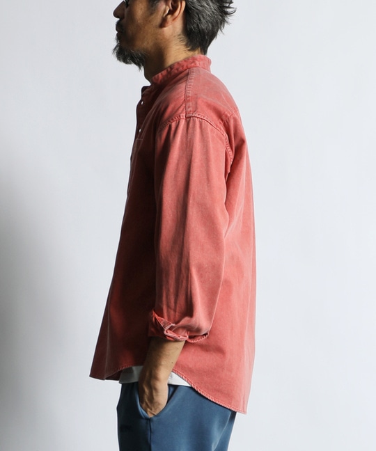 ピグメント加工 バンドカラー プルオーバーシャツ【WEB限定アイテム】