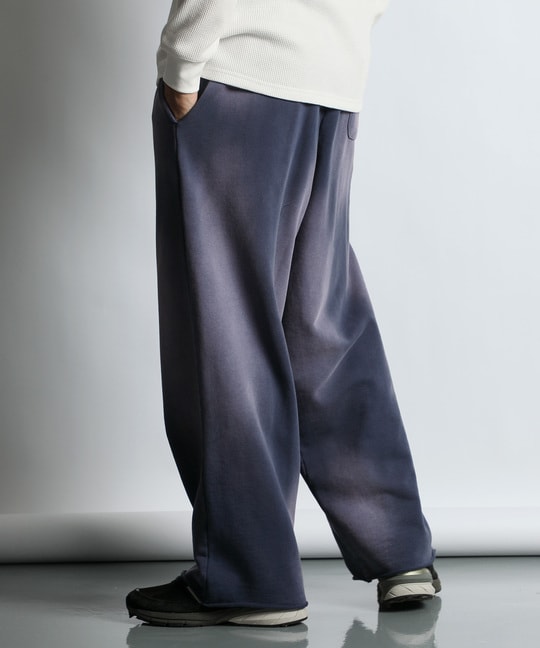 バイオウォッシュ ユーズド加工 スウェット ワイドパンツ