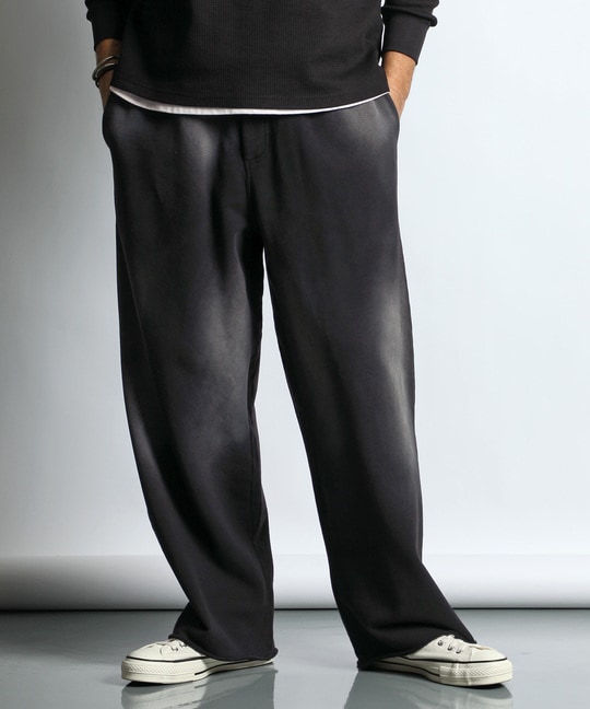 バイオウォッシュ ユーズド加工 スウェット ワイドパンツ