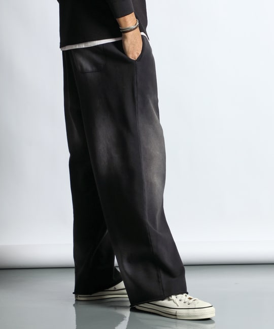 バイオウォッシュ ユーズド加工 スウェット ワイドパンツ