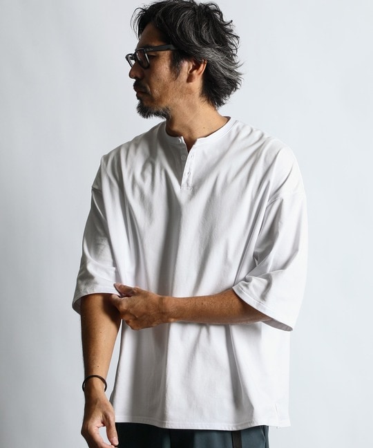 2層構造 吸水速乾クールマックス オーバーサイズ リラックス ヘンリーTシャツ