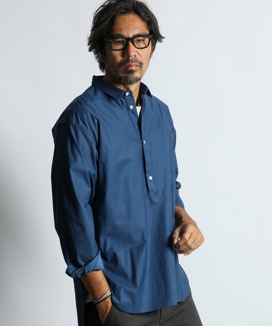 バックサテン ショートカラー プルオーバーシャツ