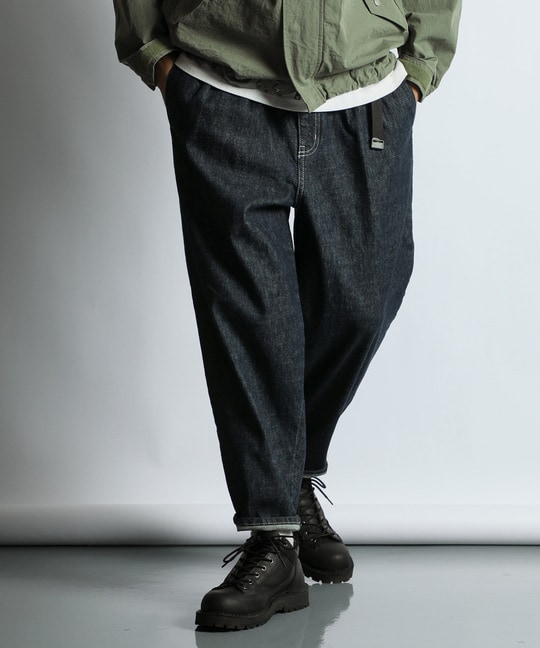 麻混ストレッチ 2タック イージー ワイドテーパードデニム
