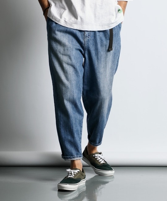 麻混ストレッチ 2タック イージー ワイドテーパードデニム