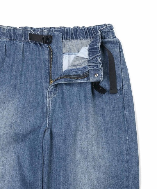 麻混ストレッチ 2タック イージー ワイドテーパードデニム