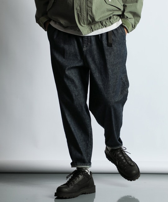 麻混ストレッチ 2タック イージー ワイドテーパードデニム