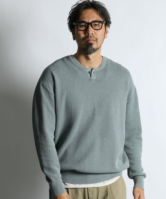 BCIコットン ヘンリーネック メッシュニット