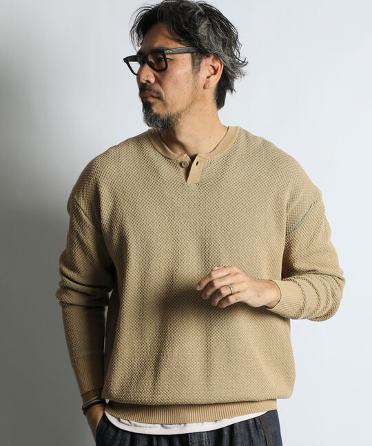 BCIコットン ヘンリーネック メッシュニット