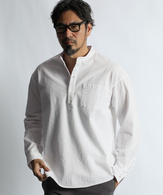 シアサッカー バンドカラーシャツ【WEB限定アイテム】