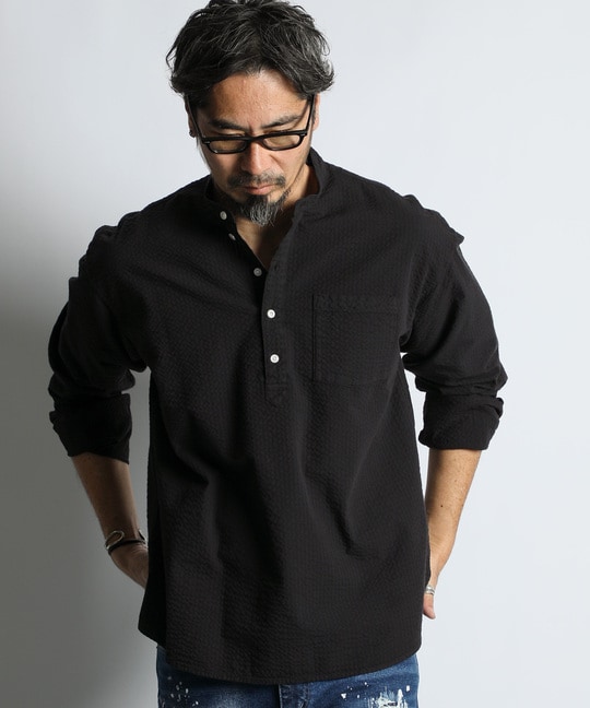 シアサッカー バンドカラーシャツ【WEB限定アイテム】