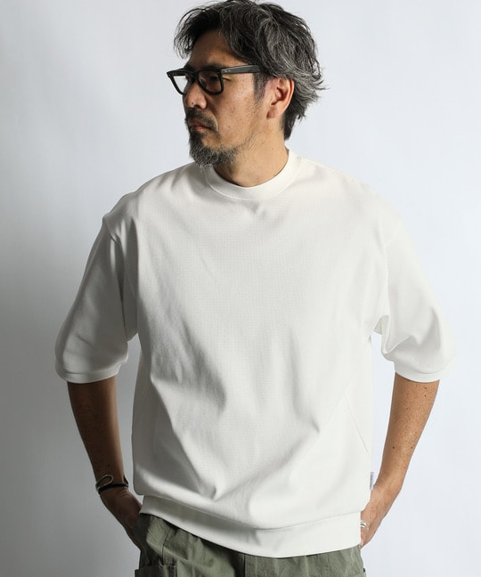 高収縮機能素材「エアフレックス」5分袖 ハニカム リラックスTEE【WEB限定アイテム】