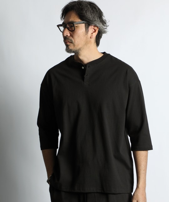 セットアップ対応 ヘビーウェイト 7分袖 ヘンリーネックTEE