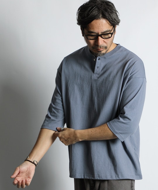 セットアップ対応 ヘビーウェイト 7分袖 ヘンリーネックTEE