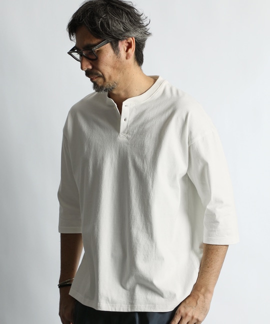 セットアップ対応 ヘビーウェイト 7分袖 ヘンリーネックTEE