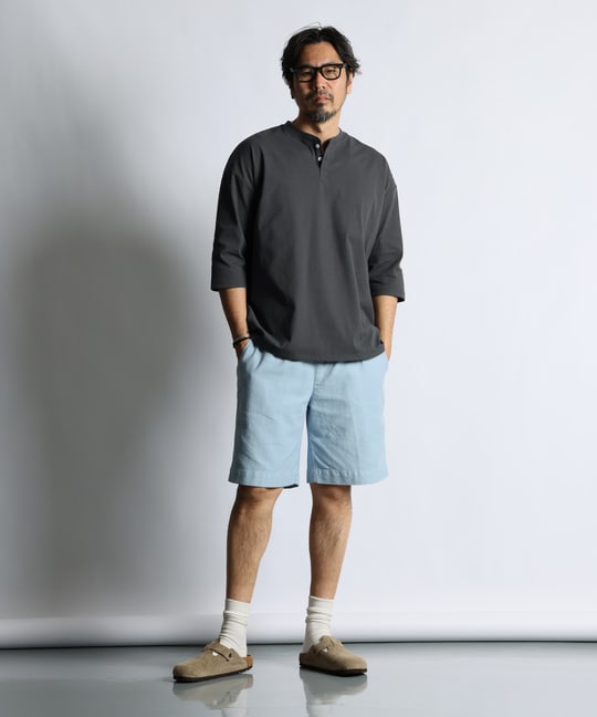 高収縮機能素材「エアフレックス」ランダムリブ 7分袖Tシャツ