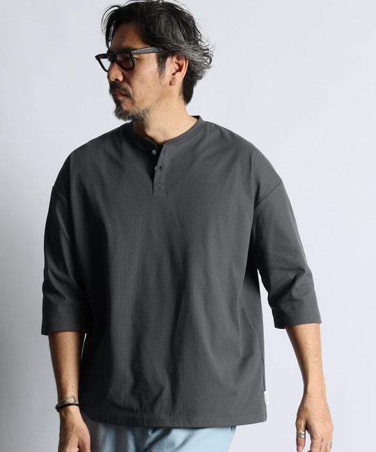 高収縮機能素材「エアフレックス」ランダムリブ 7分袖Tシャツ