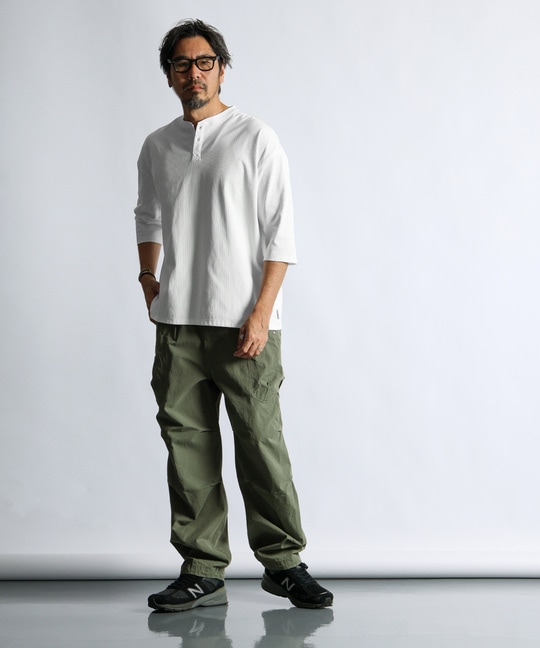 高収縮機能素材「エアフレックス」ランダムリブ 7分袖Tシャツ