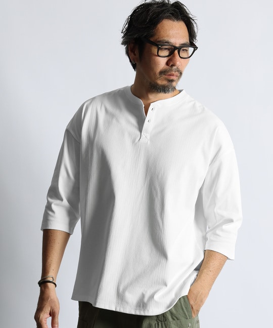 高収縮機能素材「エアフレックス」ランダムリブ 7分袖Tシャツ