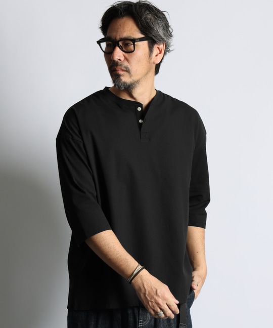 高収縮機能素材「エアフレックス」ランダムリブ 7分袖Tシャツ