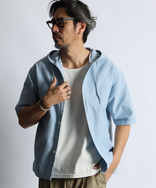 セットアップ対応 アンカットコーデュロイ 半袖シャツパーカー