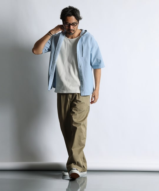 セットアップ対応 アンカットコーデュロイ 半袖シャツパーカー