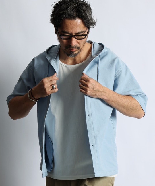 セットアップ対応 アンカットコーデュロイ 半袖シャツパーカー