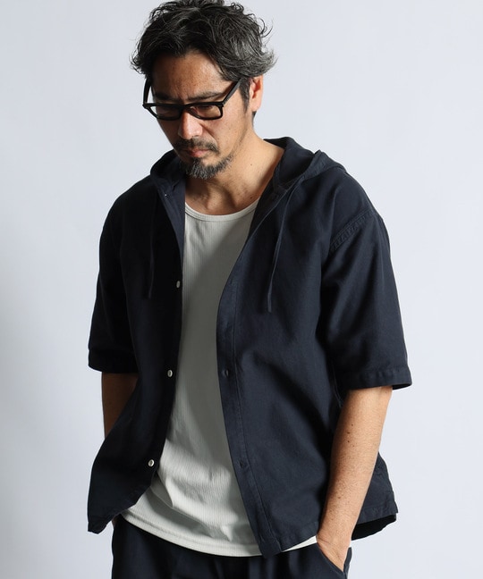 セットアップ対応 アンカットコーデュロイ 半袖シャツパーカー