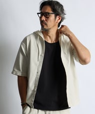 セットアップ対応 アンカットコーデュロイ 半袖シャツパーカー