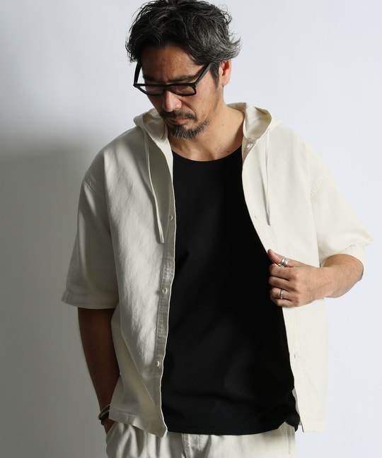 セットアップ対応 アンカットコーデュロイ 半袖シャツパーカー