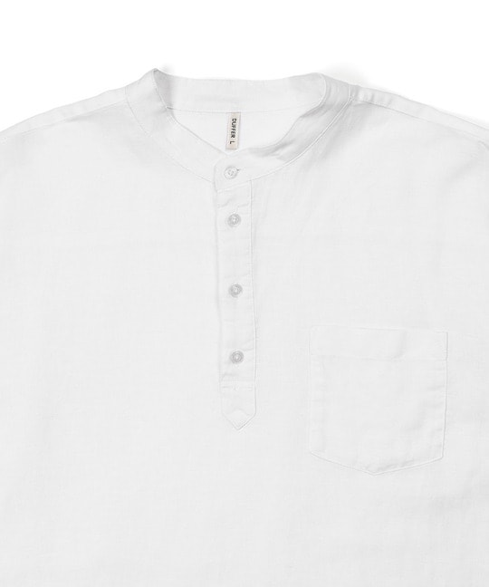 綿麻素材 セットアップ 7分袖 バンドカラーシャツ