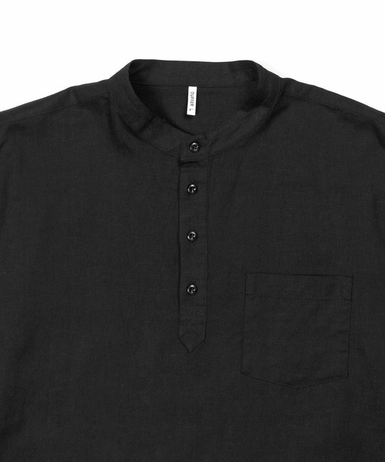 綿麻素材 セットアップ 7分袖 バンドカラーシャツ