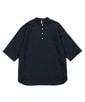 綿麻素材 セットアップ 7分袖 バンドカラーシャツ