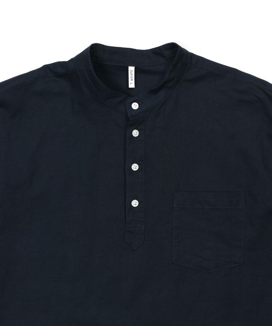 綿麻素材 セットアップ 7分袖 バンドカラーシャツ