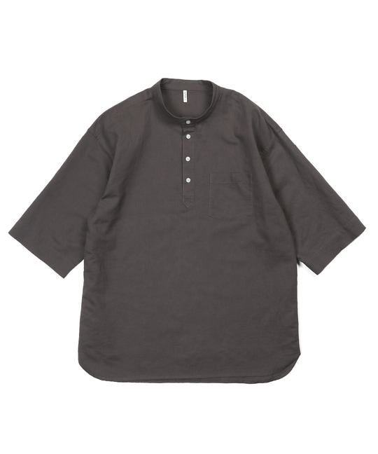 綿麻素材 セットアップ 7分袖 バンドカラーシャツ