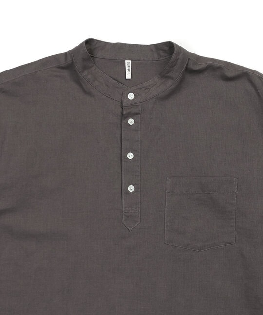 綿麻素材 セットアップ 7分袖 バンドカラーシャツ