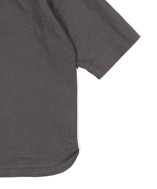 綿麻素材 セットアップ 7分袖 バンドカラーシャツ