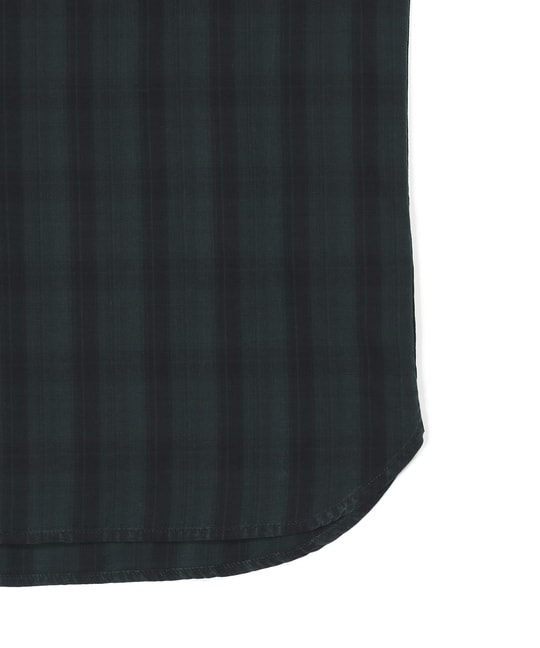 ガーメントダイ スタンドカラー 7分袖チェックシャツ