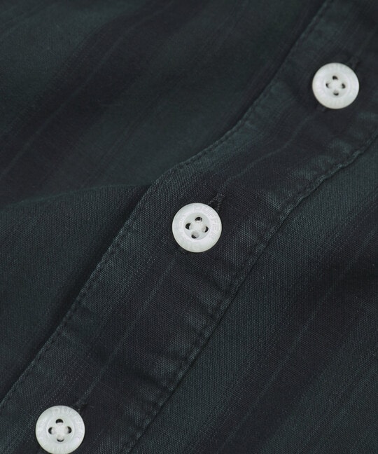 ガーメントダイ スタンドカラー 7分袖チェックシャツ