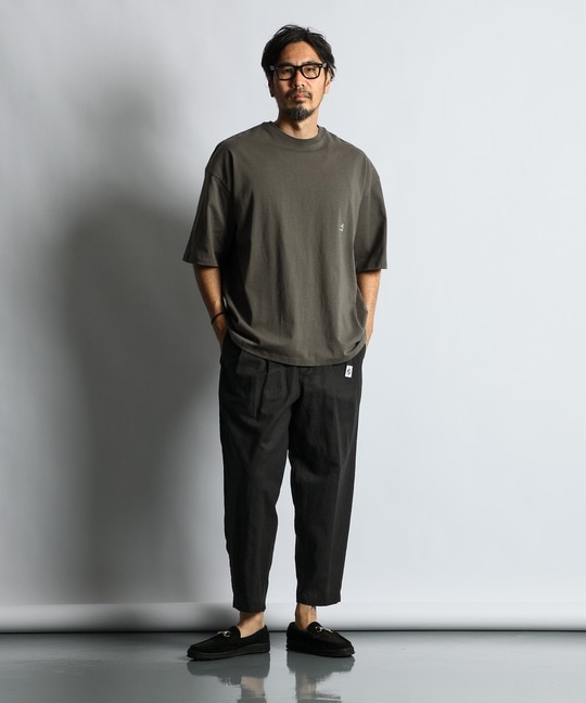 綿麻素材 ワイドテーパード リラックスパンツ