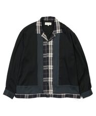 パネル切替 オープンカラーチェックシャツ
