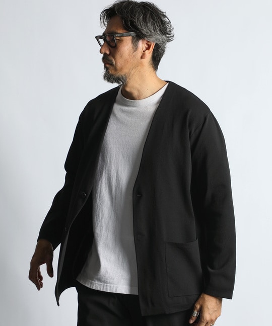 セットアップ ノーカラー リラックス ニットジャケット【WEB限定アイテム】