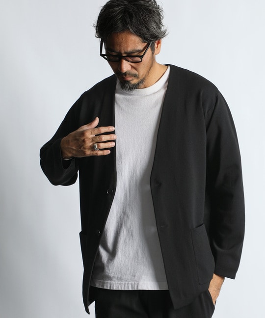 セットアップ ノーカラー リラックス ニットジャケット【WEB限定