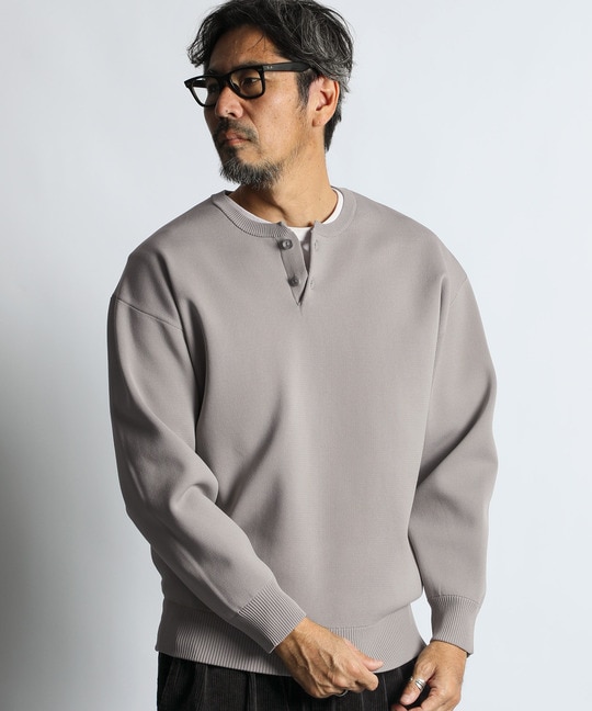 自宅で洗える ウォッシャブル ヘンリーネックニット